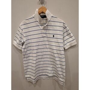 Polo Ralph Lauren Mens Polo Shirt Large White Blue Stripe Short Sleeve